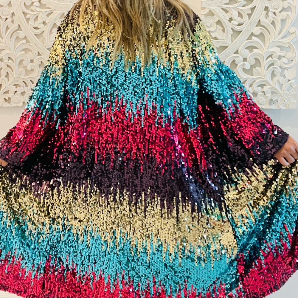 Sequin Coat Multicolor Statement Piece Size 3XL - Also Looks Great Oversized - Picture 3 of 9